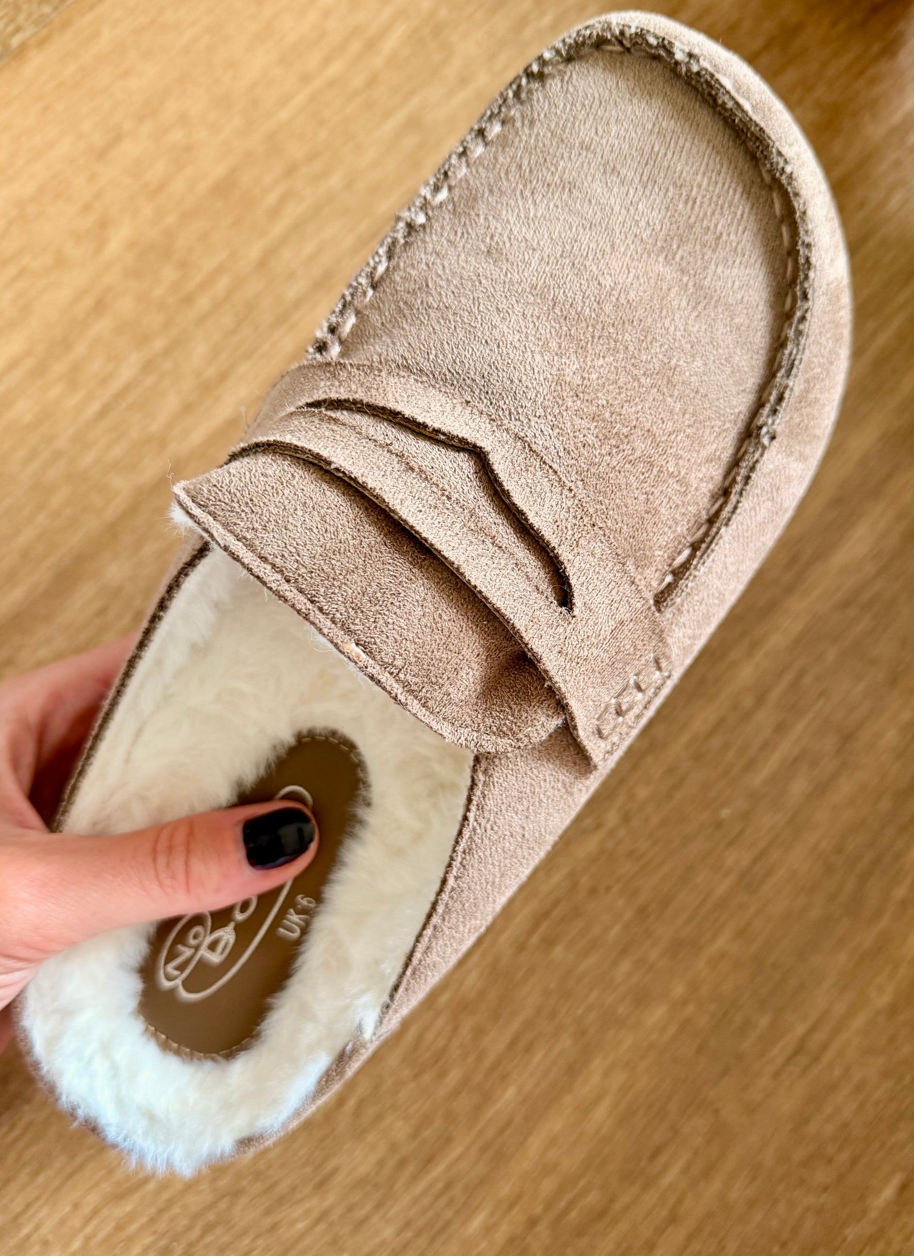Taupe Fur Lined Backless Loafer