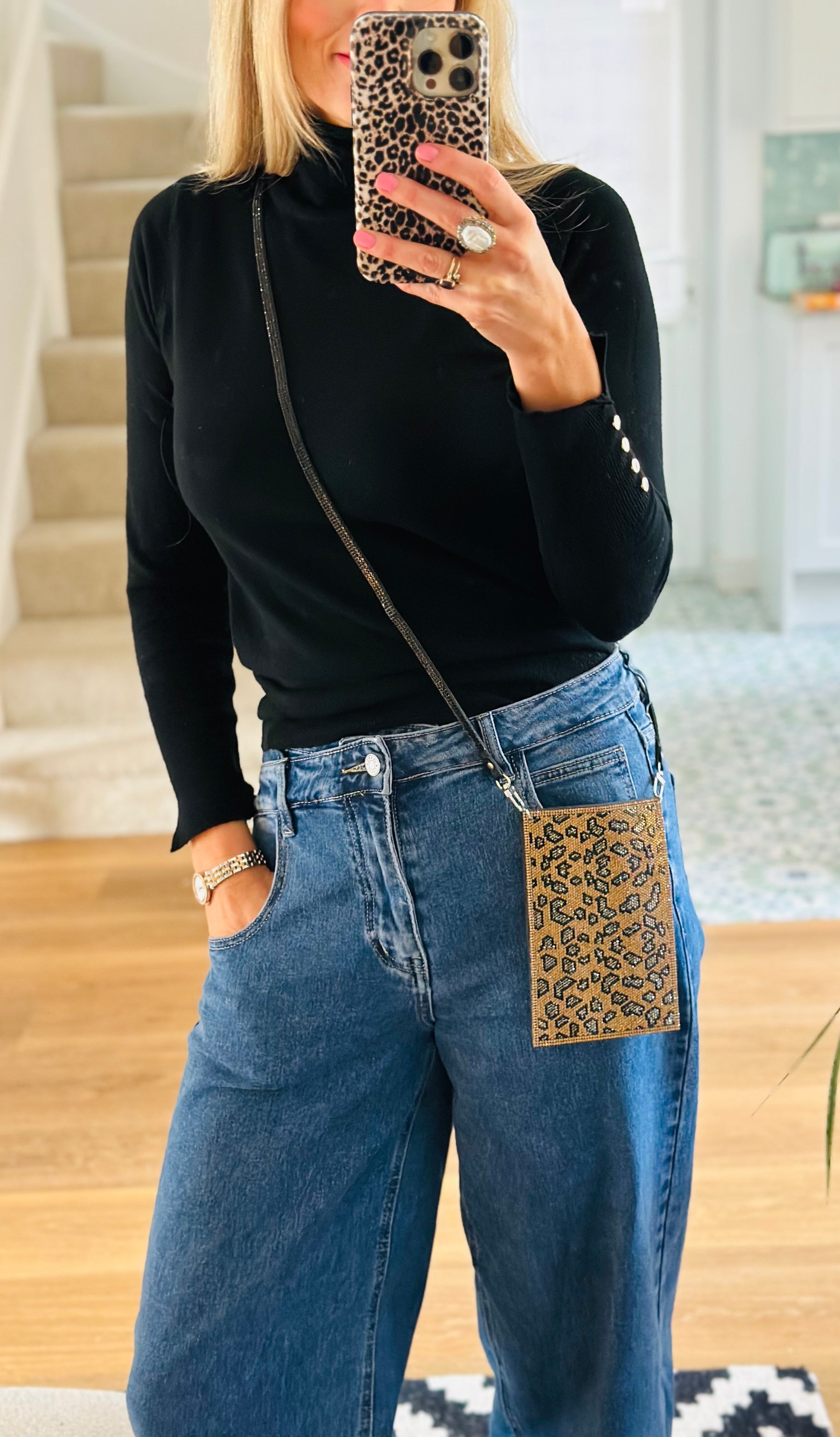 Leopard Print Crystal Phone Bag