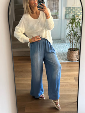 Wide Leg Denim Trousers