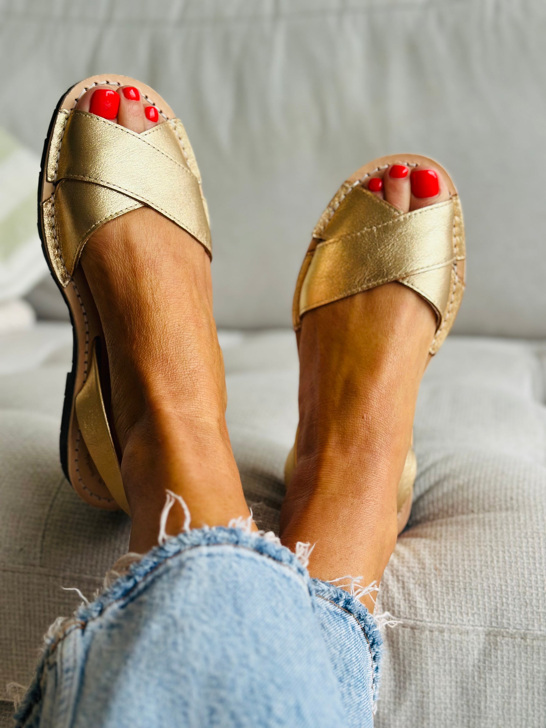 Golden Leather Peeptoe Avarca