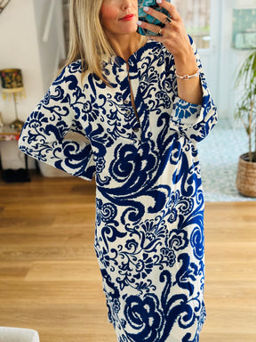 Patterned Tunic in Indigo