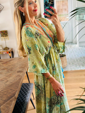 Green Printed Silk Maxi Dress