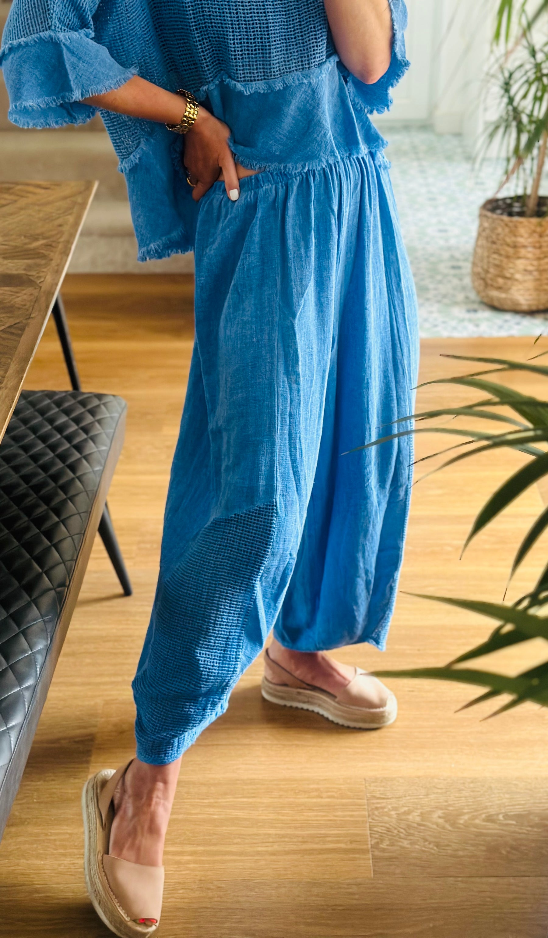 Linen Barrel Leg Trousers