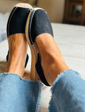 Black Suede Low Espadrille Wedge