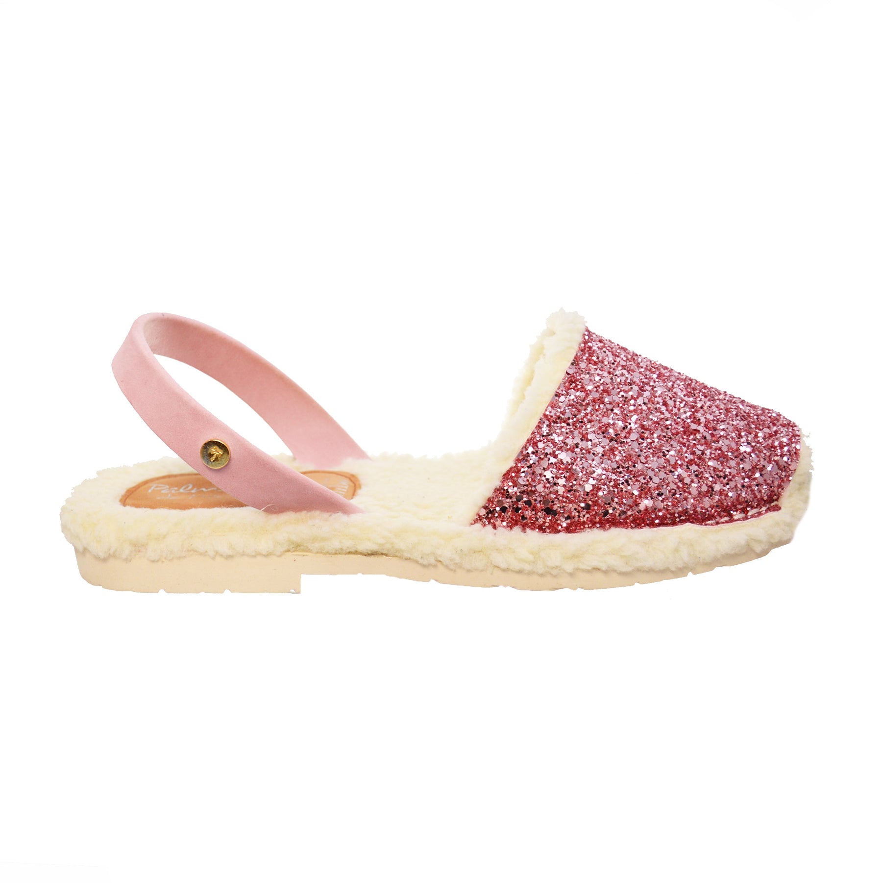 Pink glitter wool lined spanish menorcan slipper avarcas