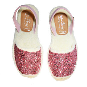 Pink glitter wool lined spanish menorcan slipper avarcas