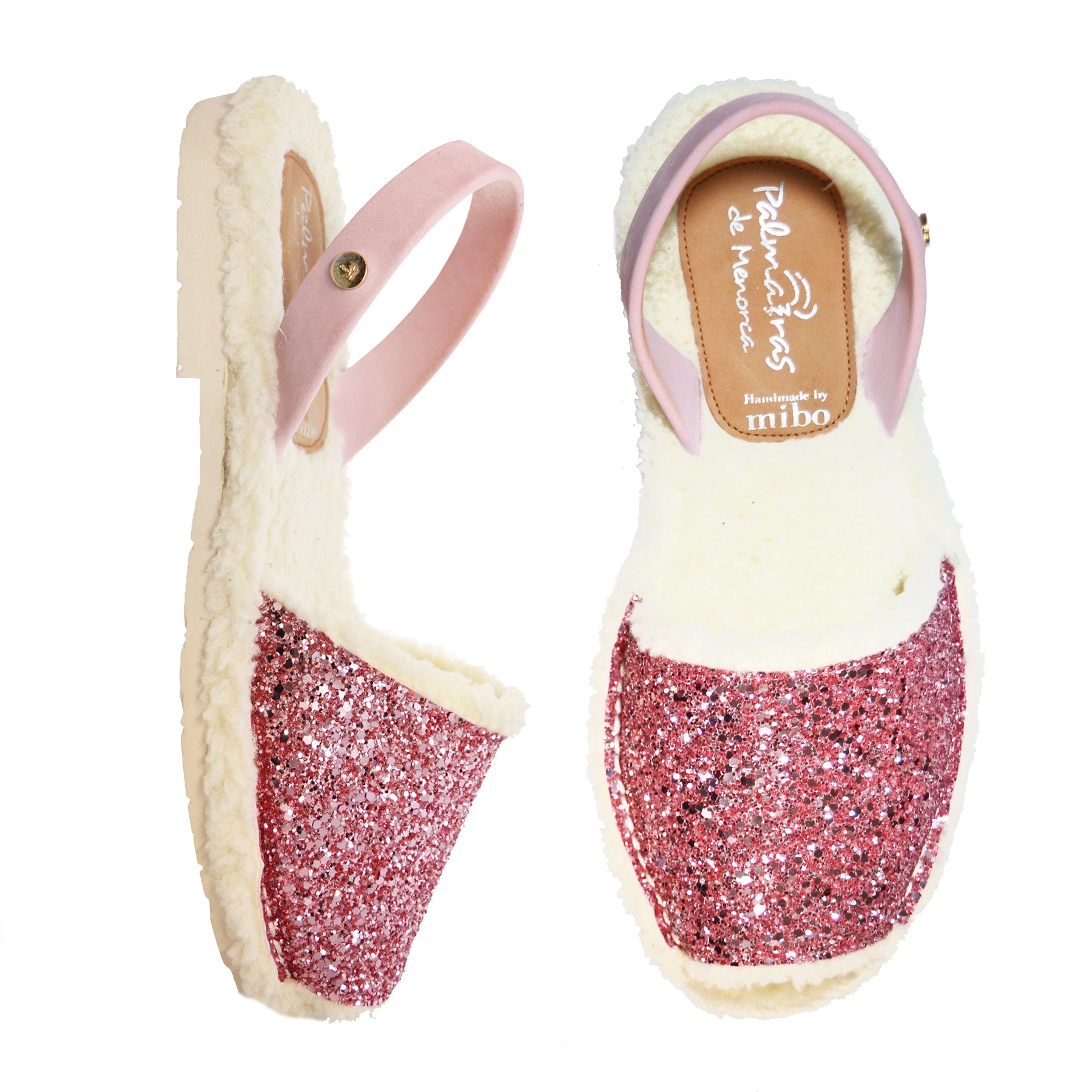 Pink glitter wool lined spanish menorcan slipper avarcas