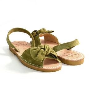 green suede peeptoe sandals with bow slingback avarcas menorcan spanish sandals