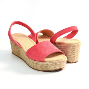 pink suede mid height peeptoe slingback avarcas menorcan sandals