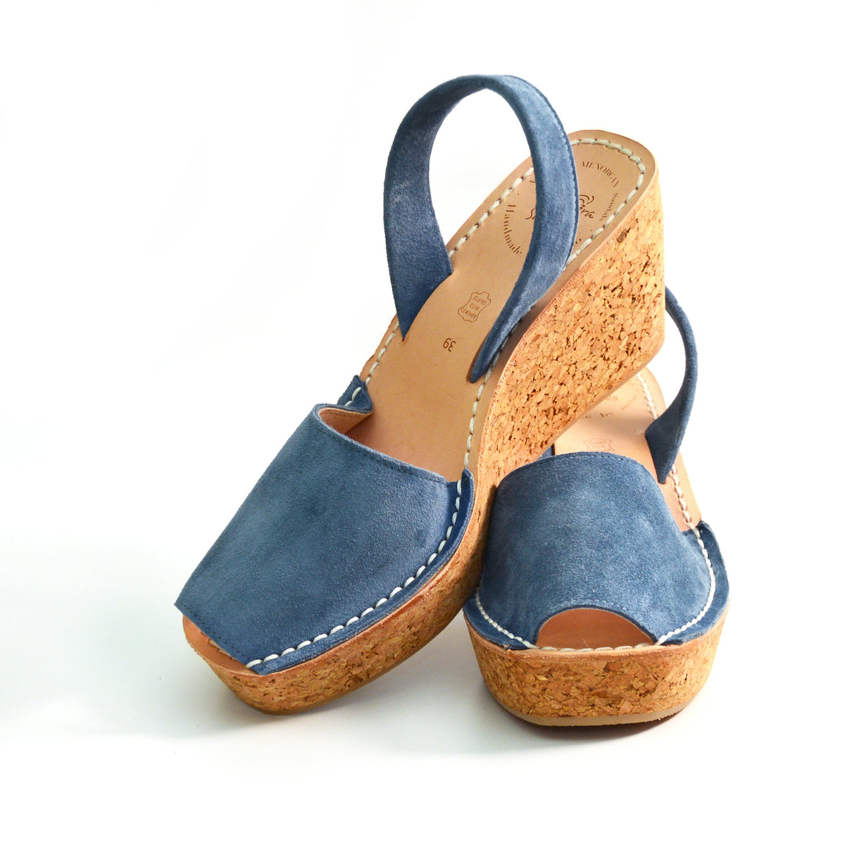 denim blue suede mid heigh cork avarcas wedge