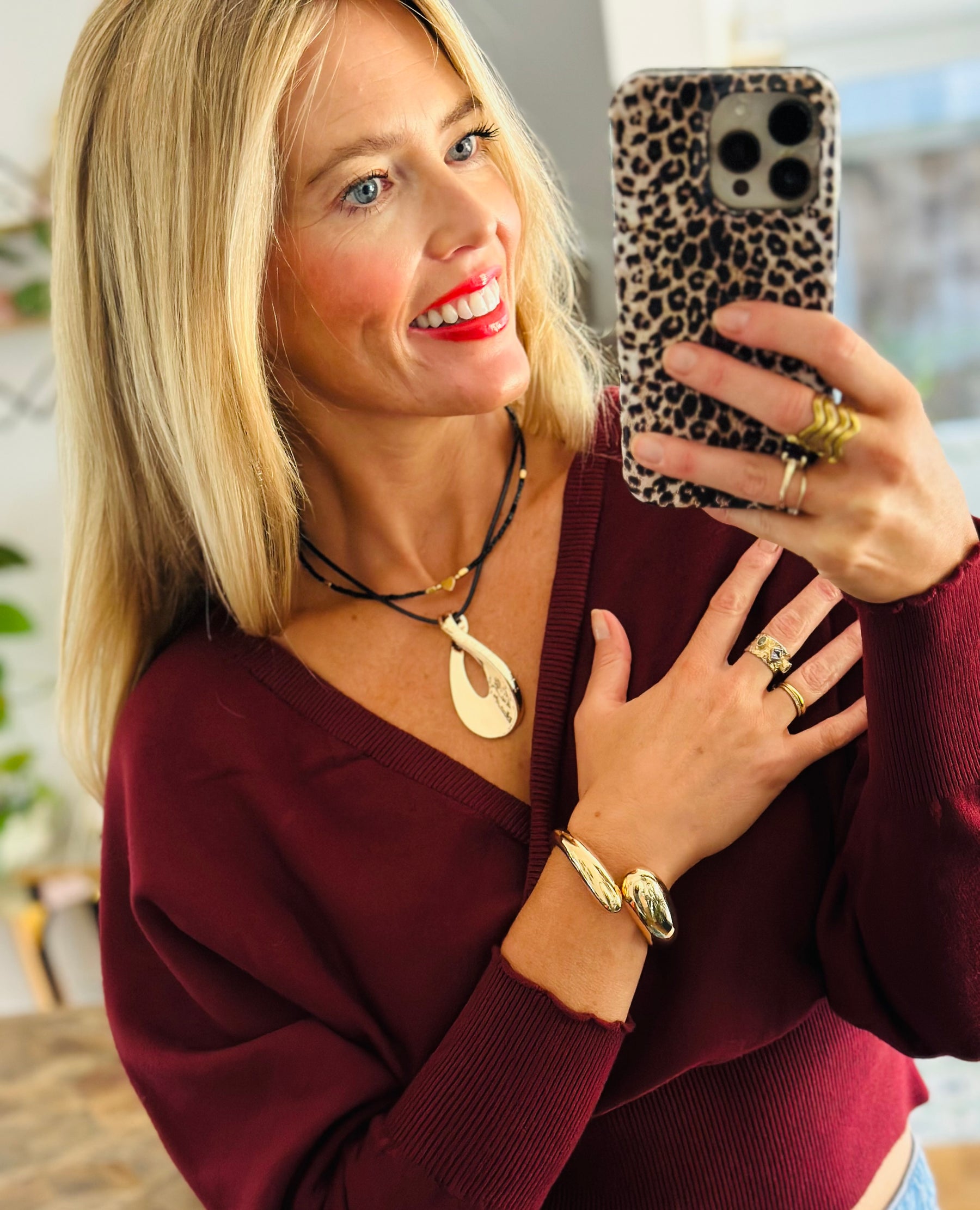 Leather thong pendant necklace