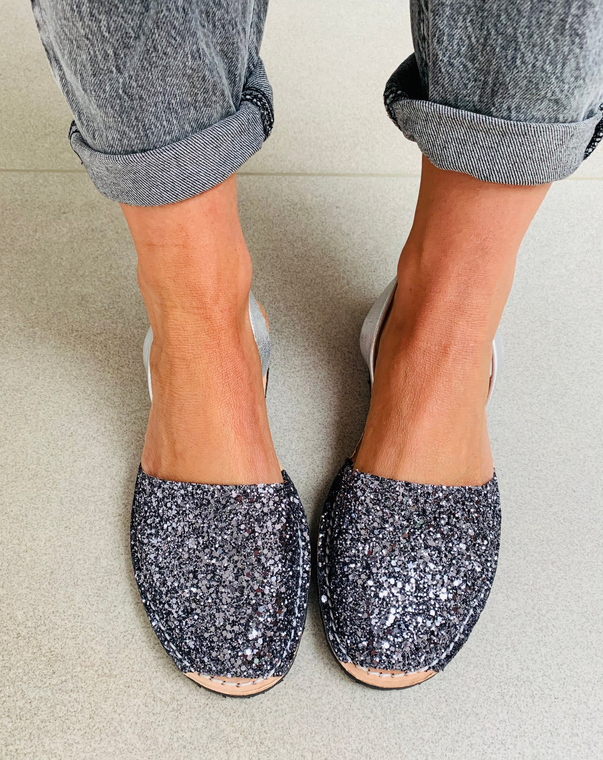 Gunmetal Glitter Avarca Sandals