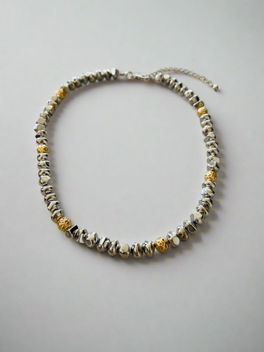 Silver and Gold Rocks Necklace