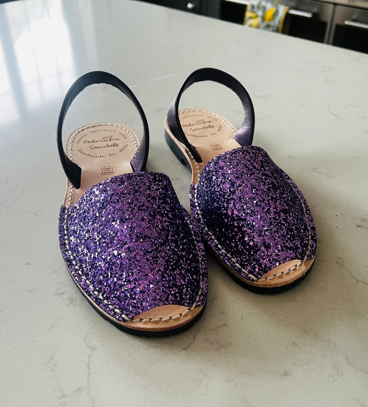 SAMPLE SALE Purple Glitter Avarcas SIZE 39