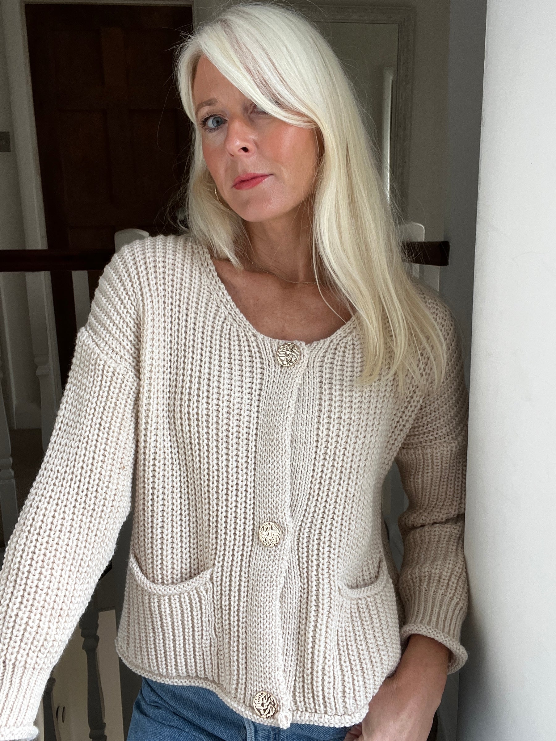 Chunky Cardigan with Gold Buttons