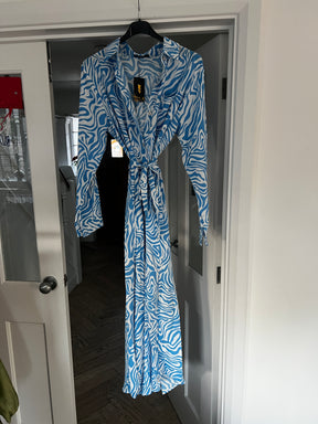 Zebra Maxi Shirt Dress in Blue