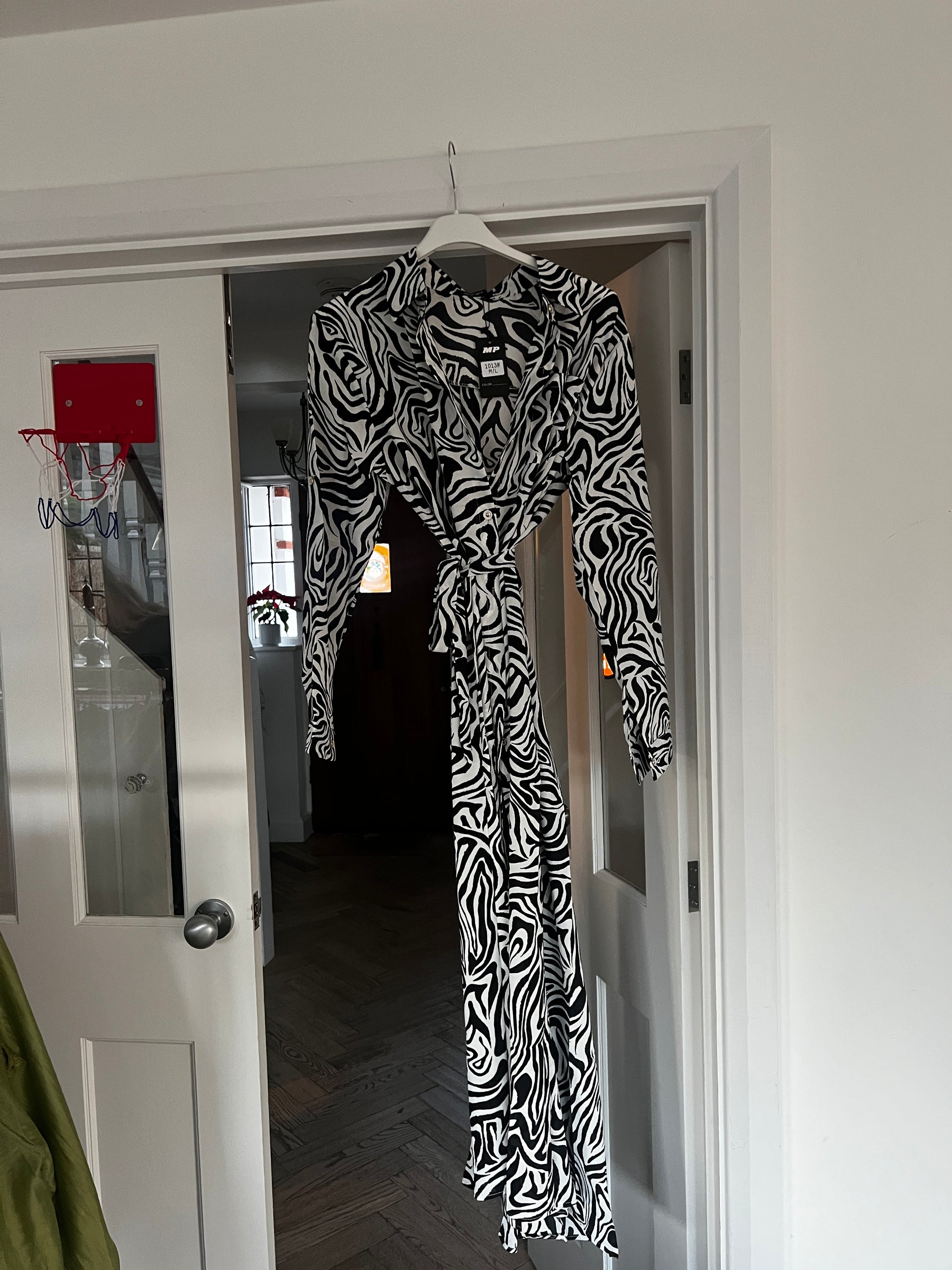 Zebra Maxi Shirt Dress in Black