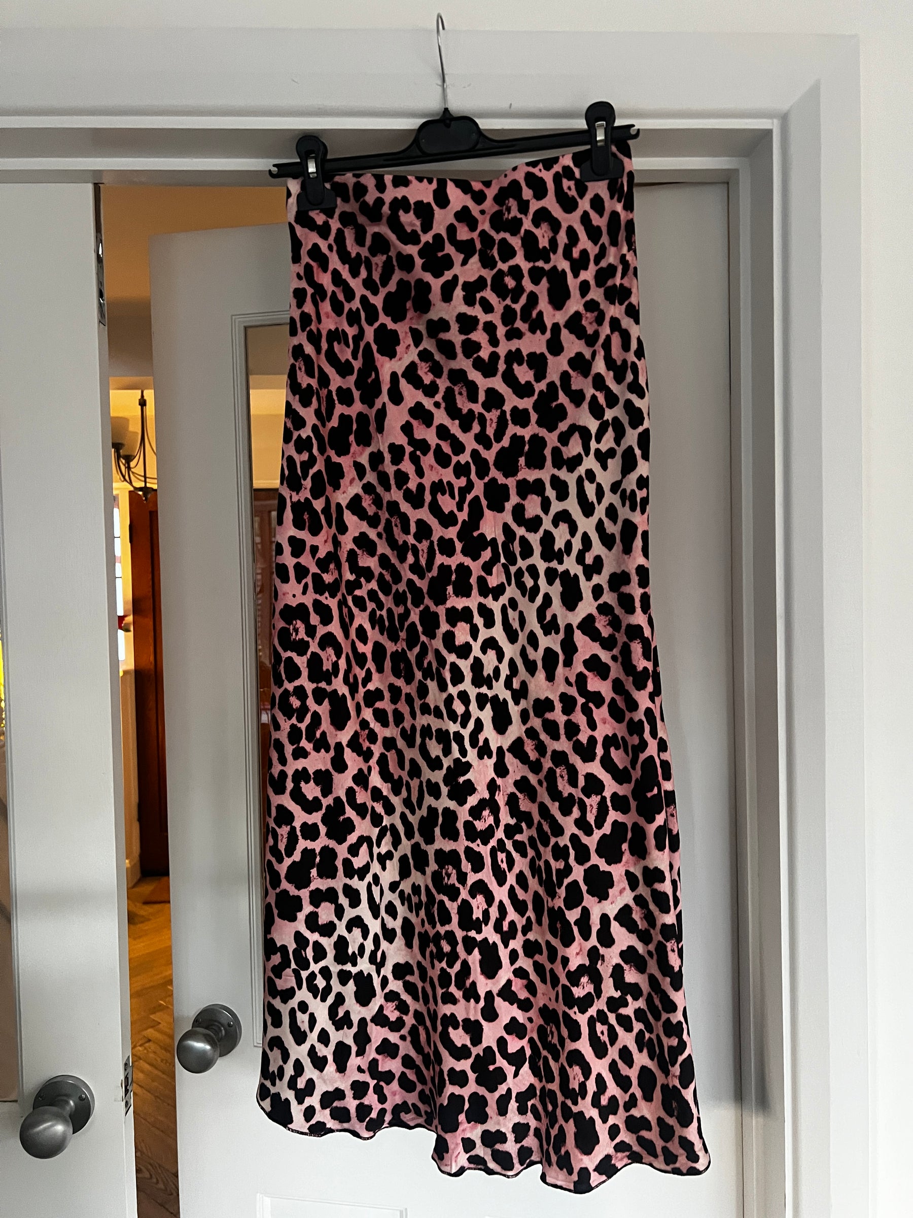 Silk Leopard Print Bias Cut Skirt in Pink