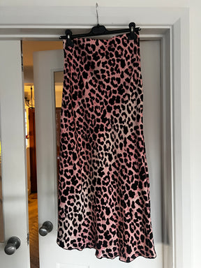 Silk Leopard Print Bias Cut Skirt in Pink