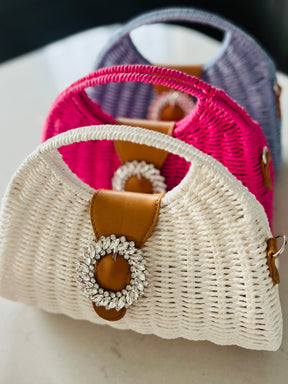 Straw Handbag With Crystal Clasp