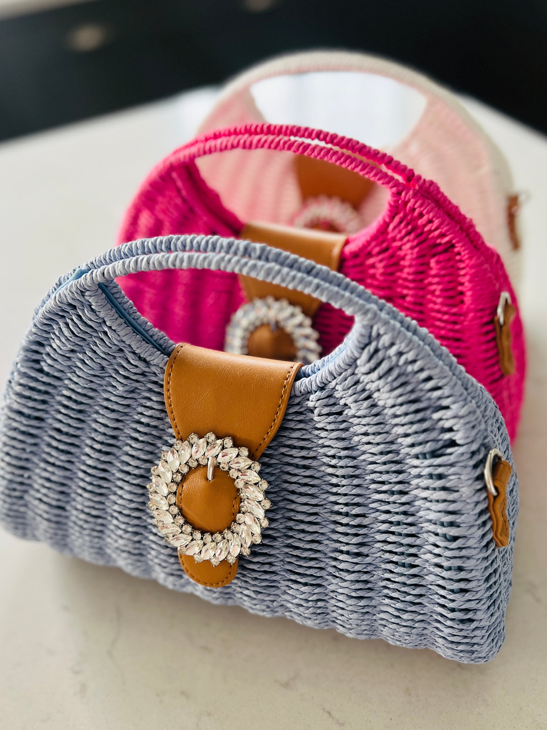 Straw Handbag With Crystal Clasp