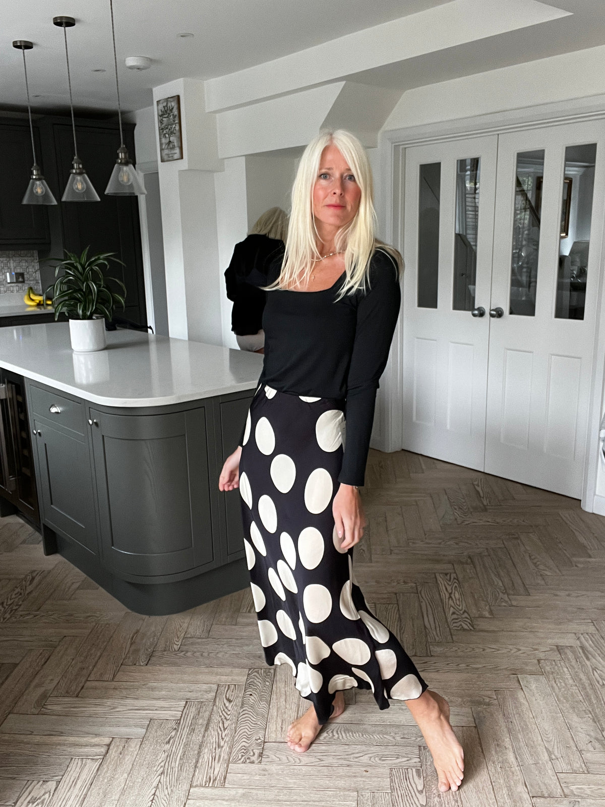 Polka Dot Bias Cut Skirt