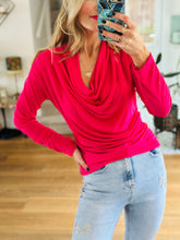 Cowl neck stretch top in hot pink