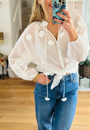 Silk Flower Blouse in White