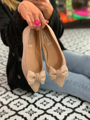 pale pink suede with bow leather lined ballet pump flat shoes