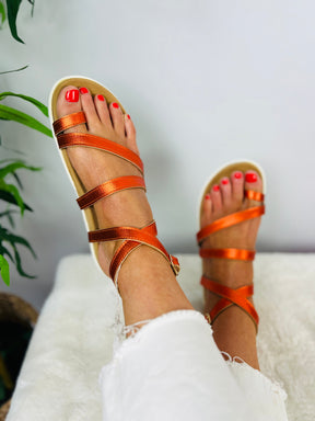 press sample Blaze orange gladiator sandals