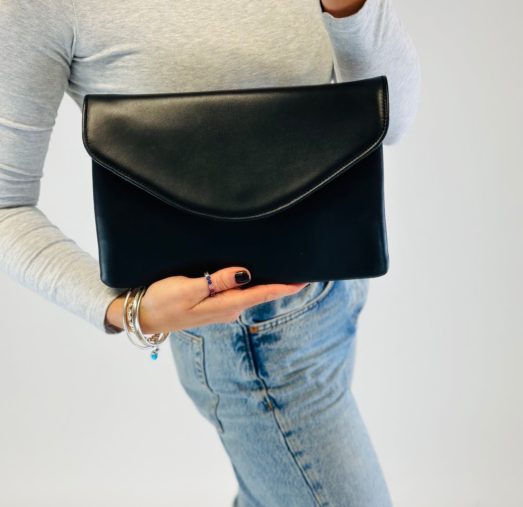 SAMPLE SALE BLACK LEATHER CLUTCH BAG