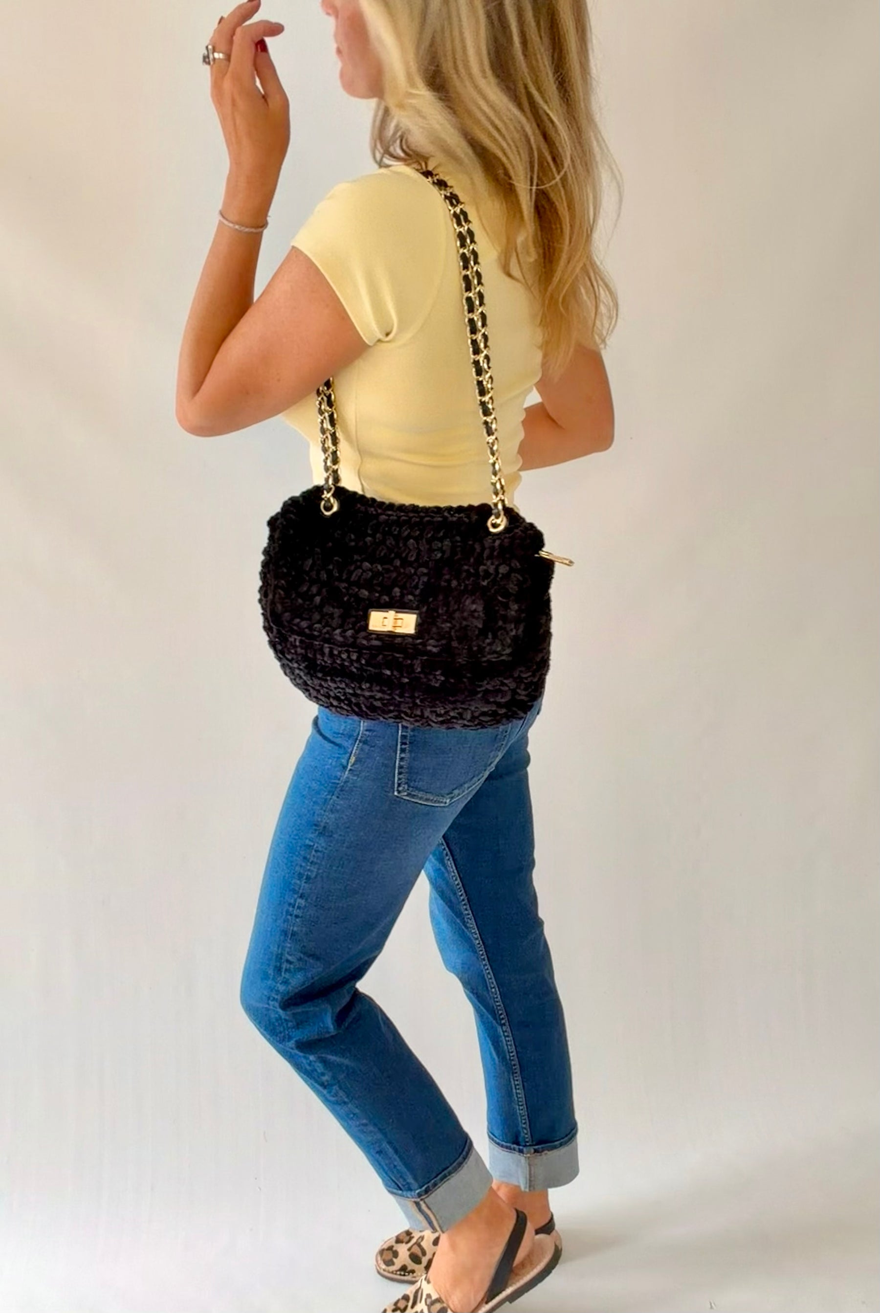 Black Chenille Handbag