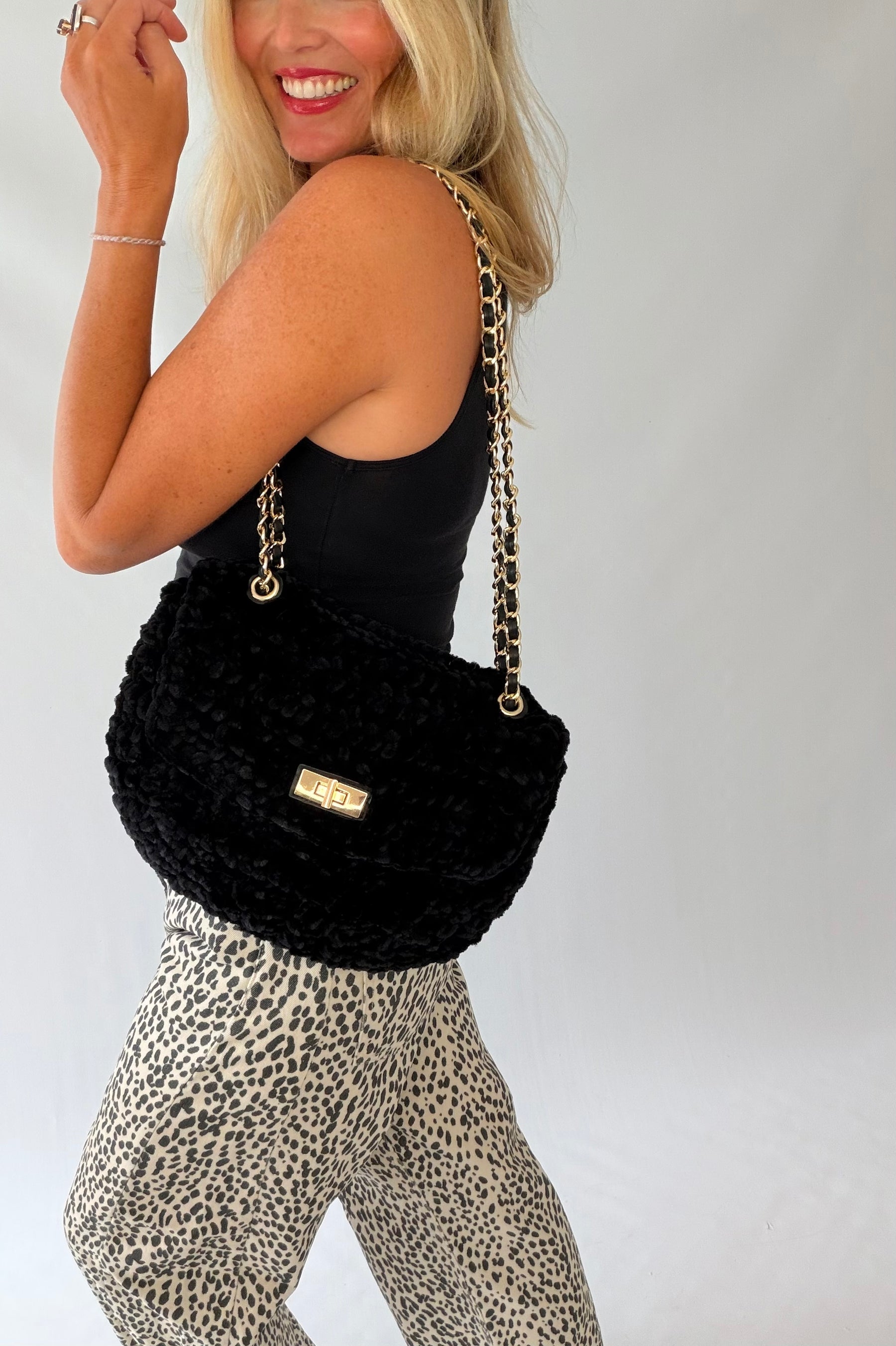 Black Chenille Handbag