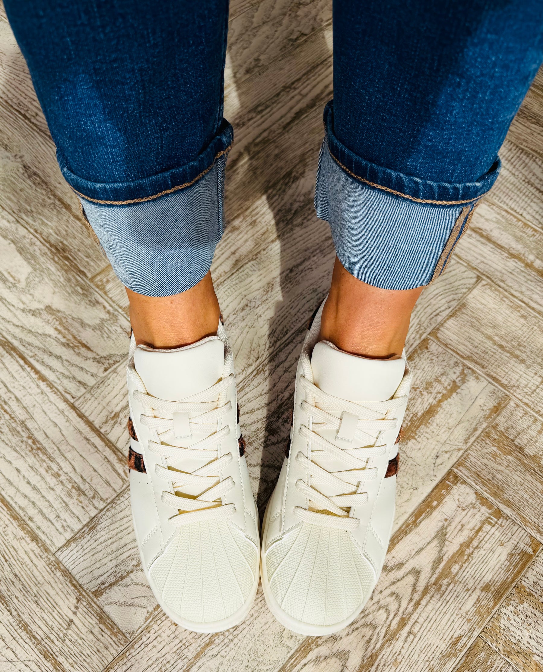 Cream Tennis Style Leopard Detail Trainer