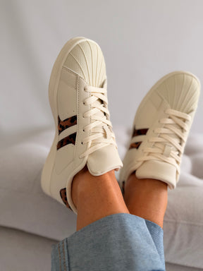 Cream Tennis Style Leopard Detail Trainer