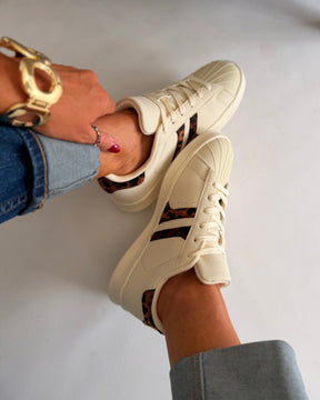 Cream Tennis Style Leopard Detail Trainer