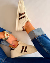 Cream Tennis Style Leopard Detail Trainer