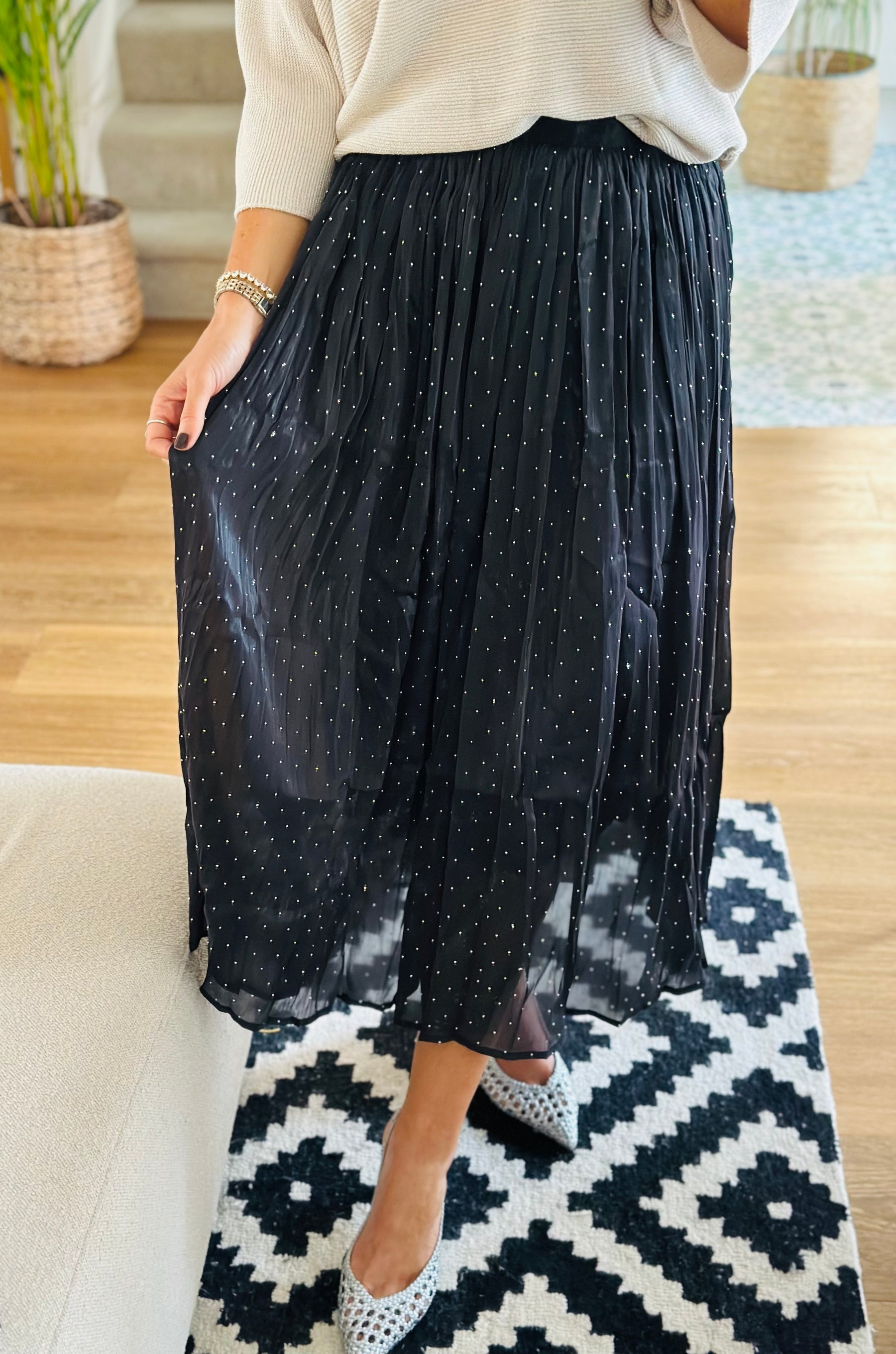 Crystal Detail Pleated Skirt