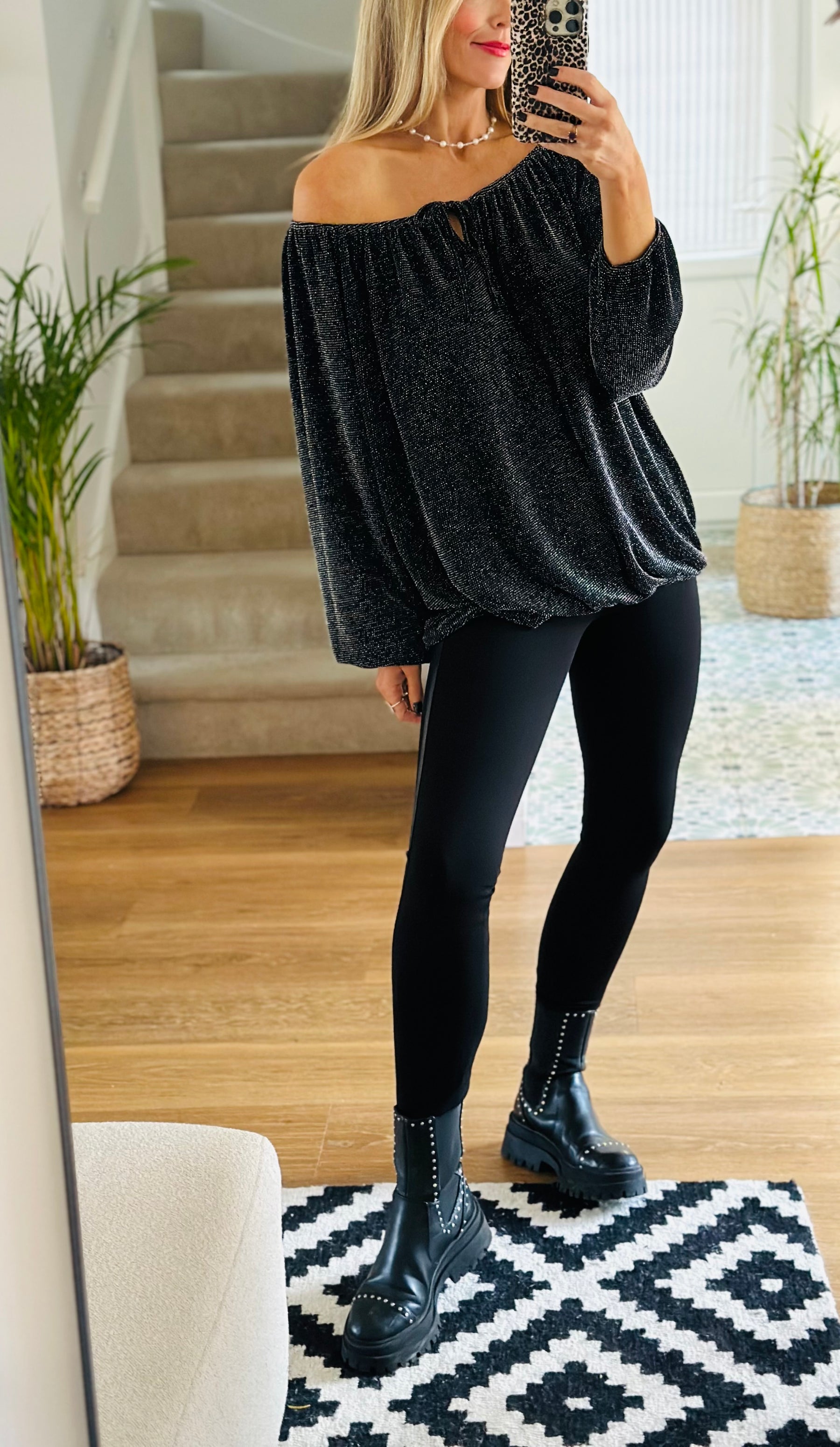 Lurex Tie Neckline Top