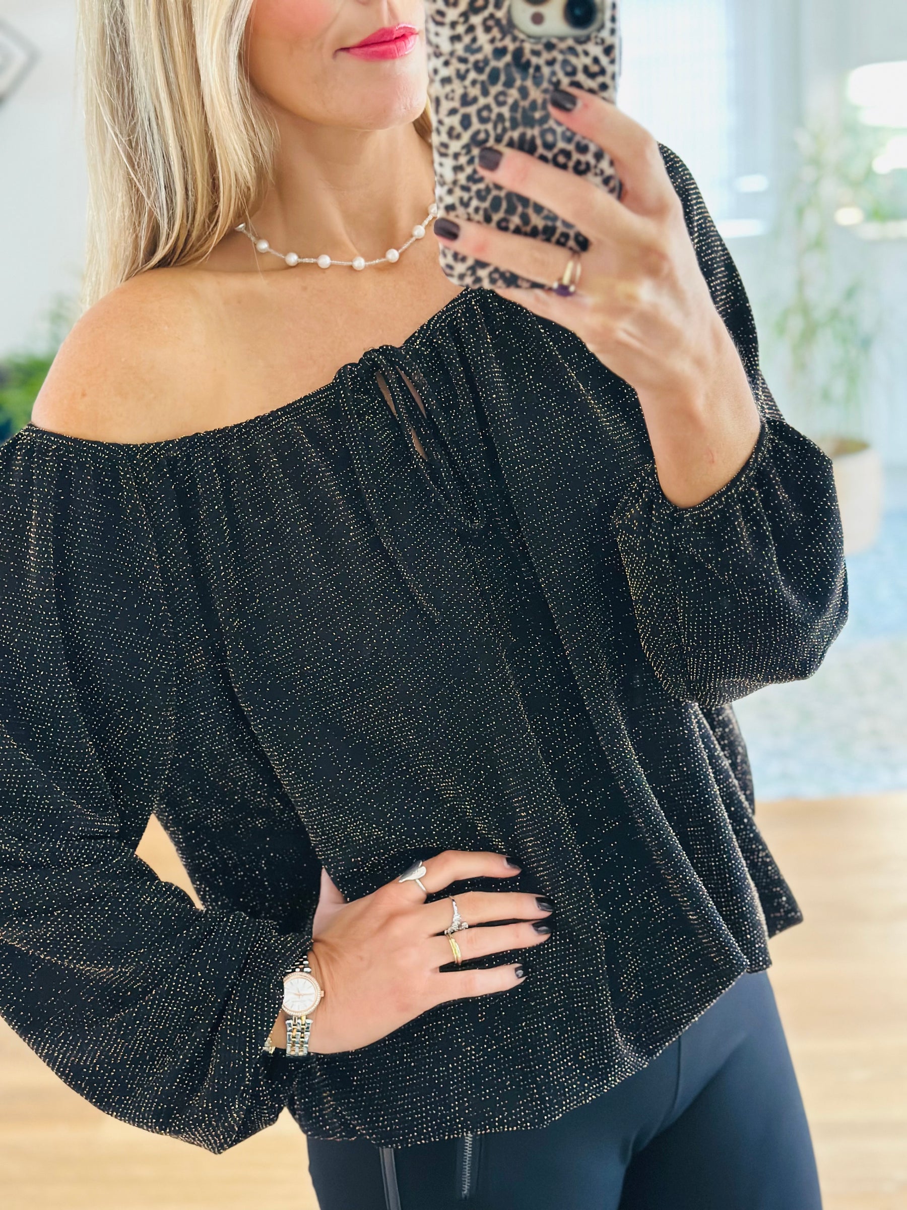 Lurex Tie Neckline Top