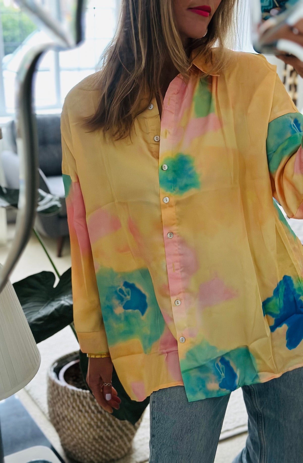 Satin Tie Dye Shirt Yellow