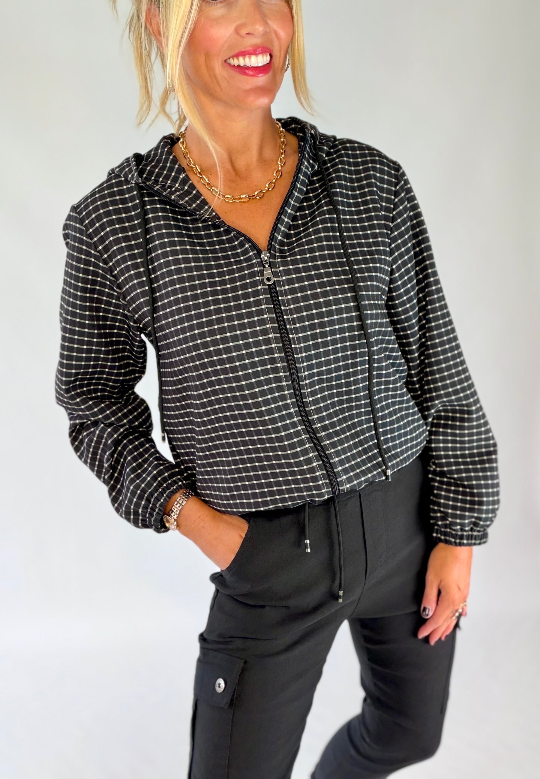 Black Check Hooded Jacket
