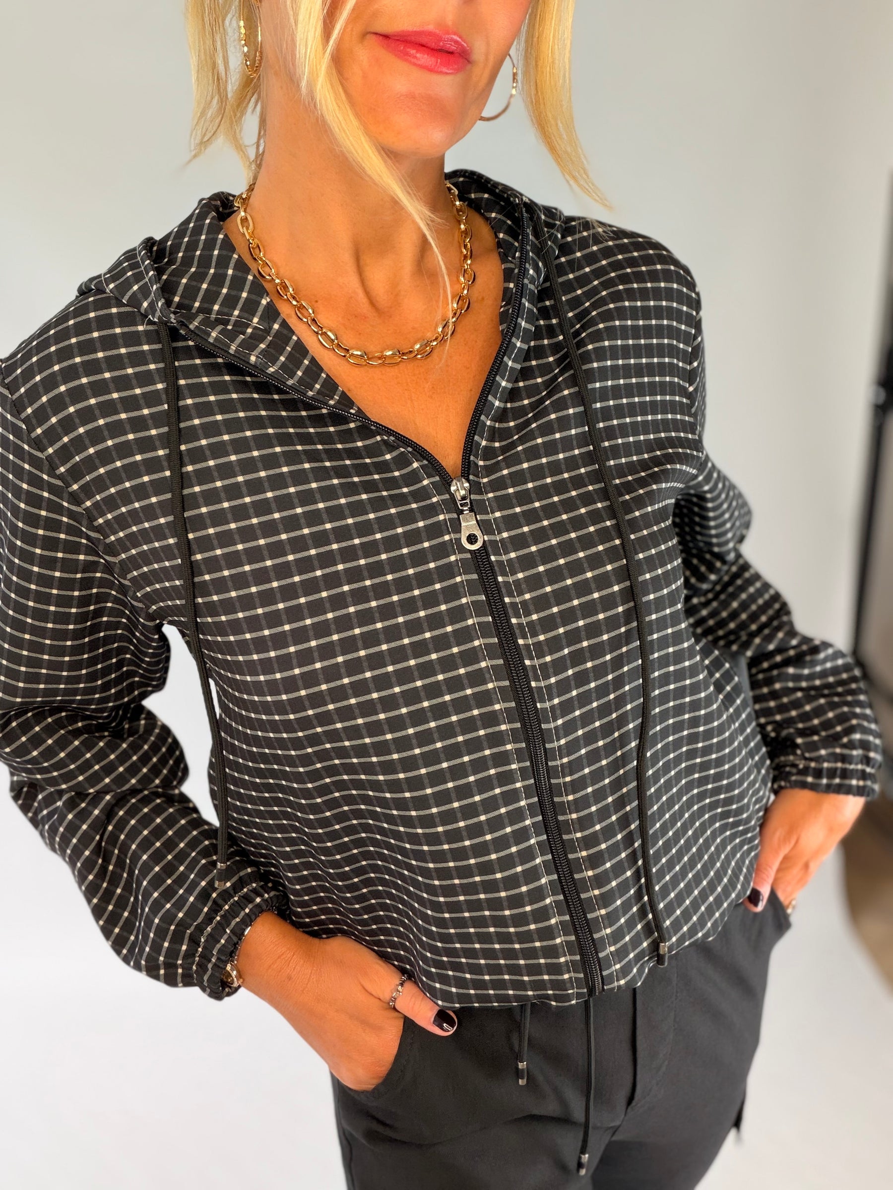 Black Check Hooded Jacket