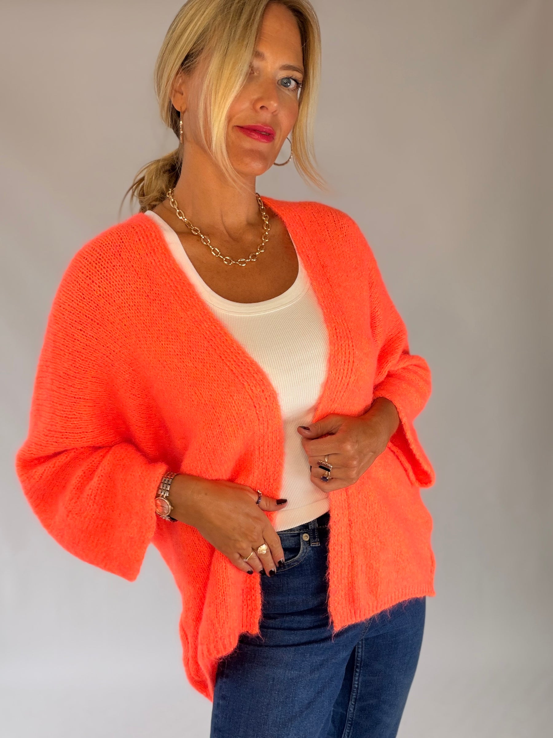 Neon Coral Cardigan