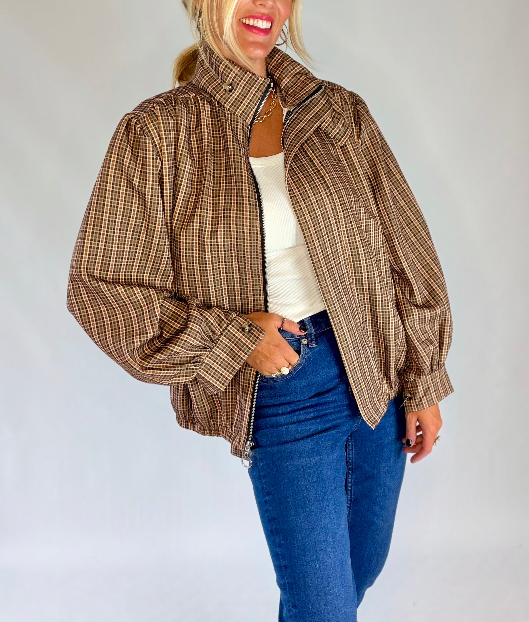 Tweed Funnel Neck Jacket