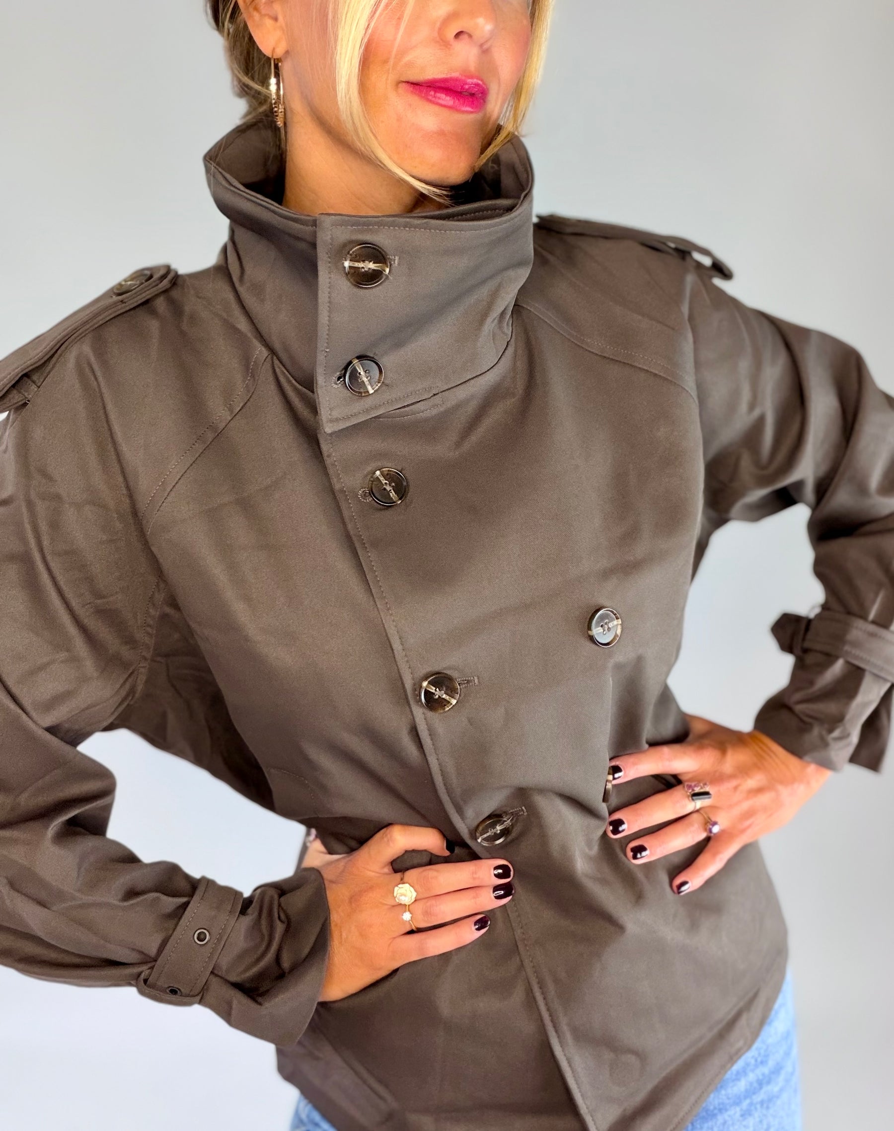 Funnel Neck Chocolate Rain Jacket