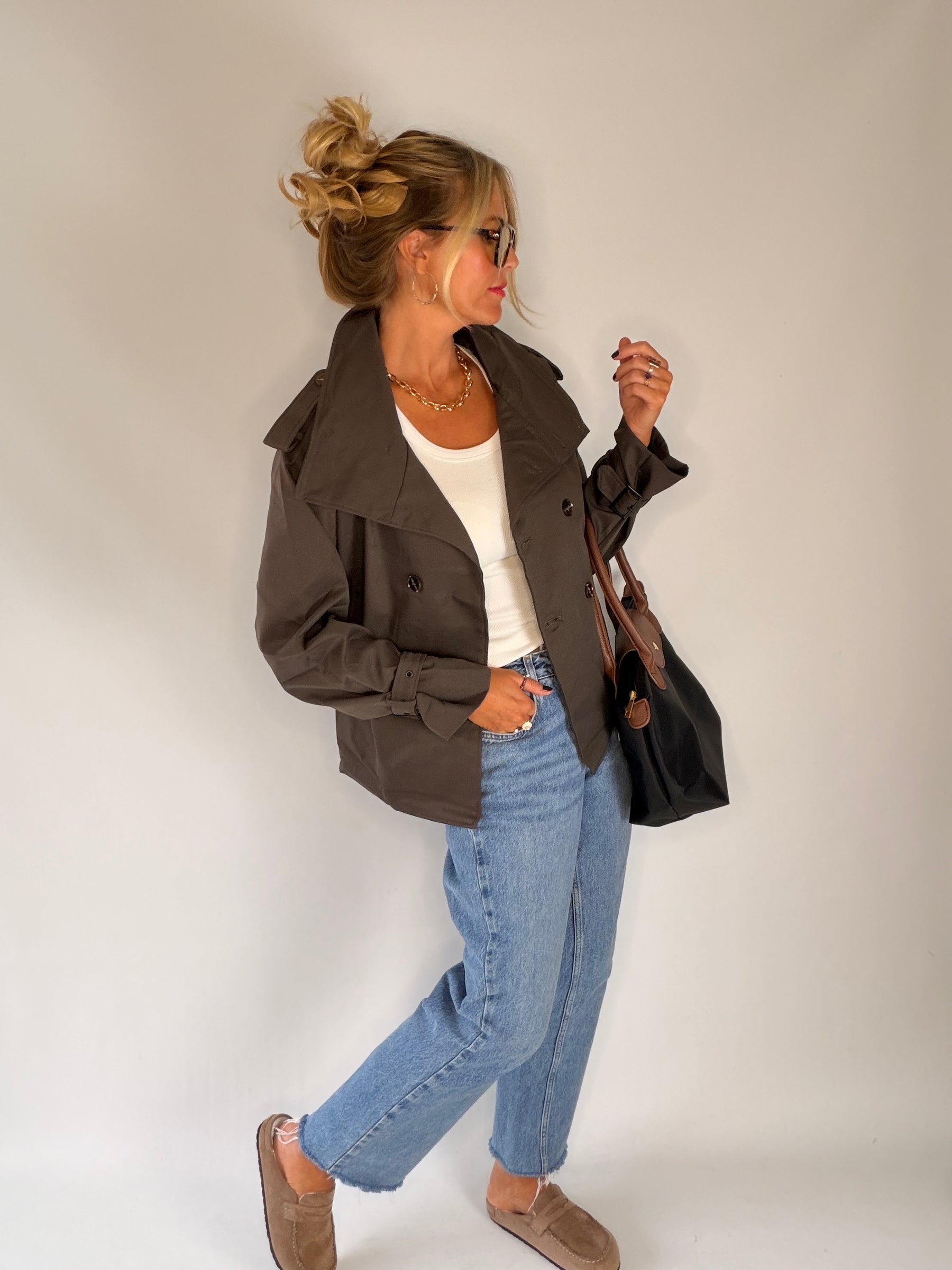 Funnel Neck Chocolate Rain Jacket