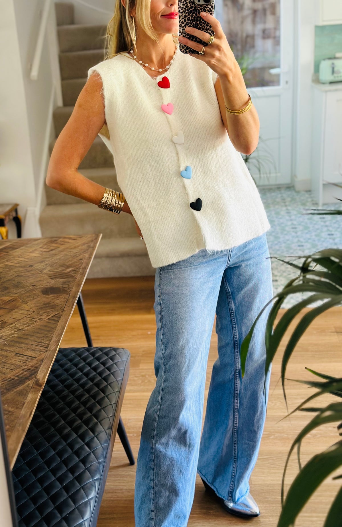 Heart Button Knitted Top