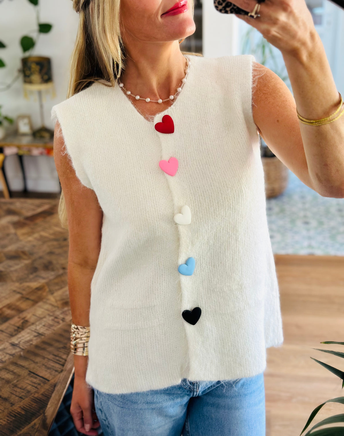 Heart Button Knitted Top