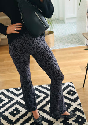 Grey Leopard Print Flared Leggings